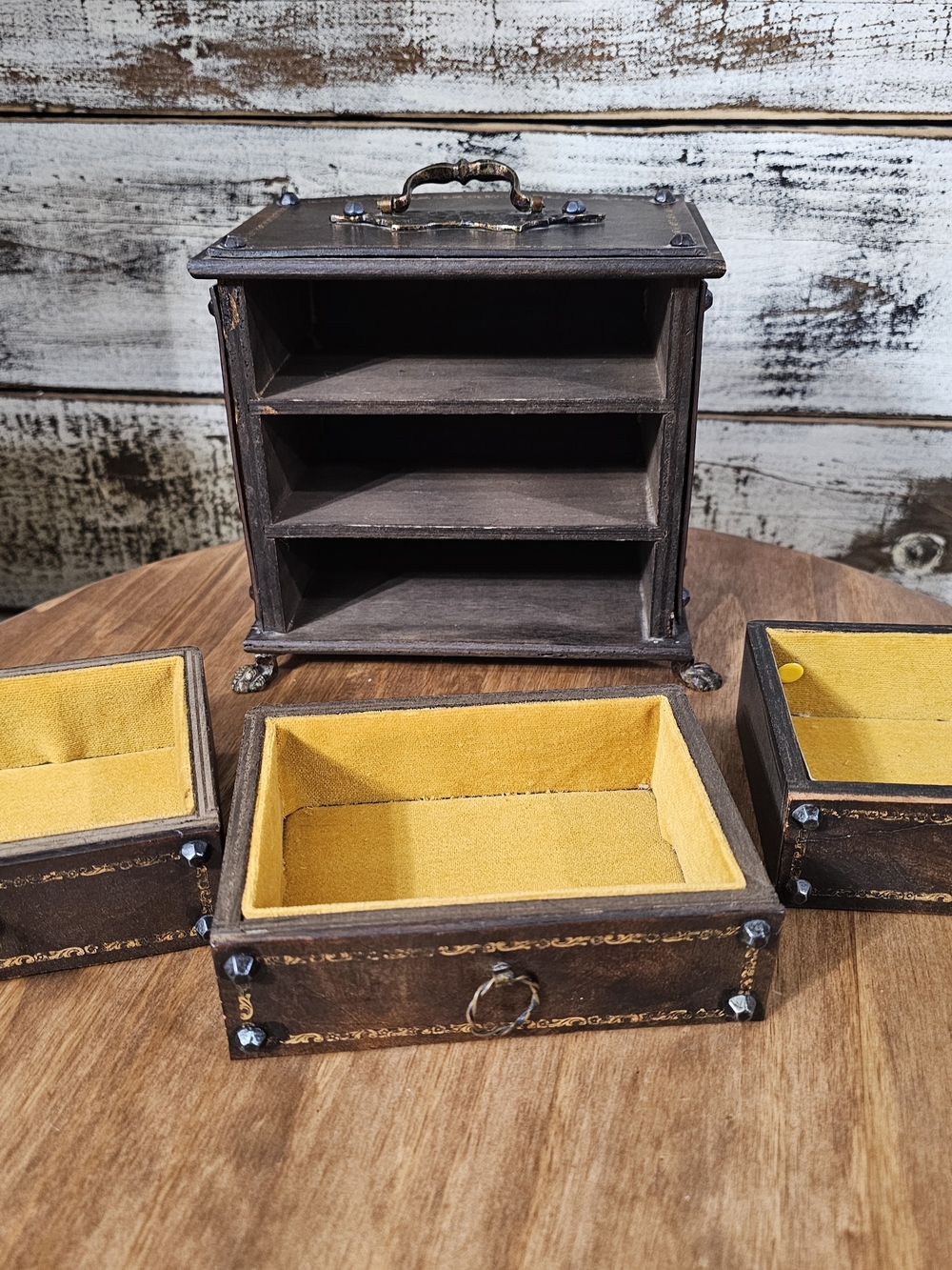 "Vintage" Antique-Style Unique Wooden Jewelry Organizer with Three Drawers - Picture 9 of 13